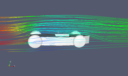 Modelo de un coche en una simulación de túnel de viento
